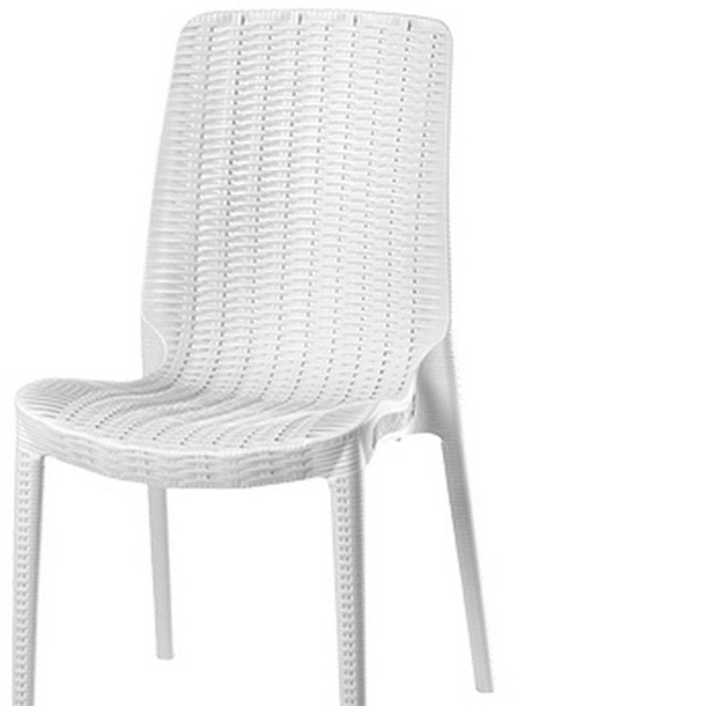 4-Piece White Heavy-Duty Plastic Outdoor Patio Stacking Dining Chair Set