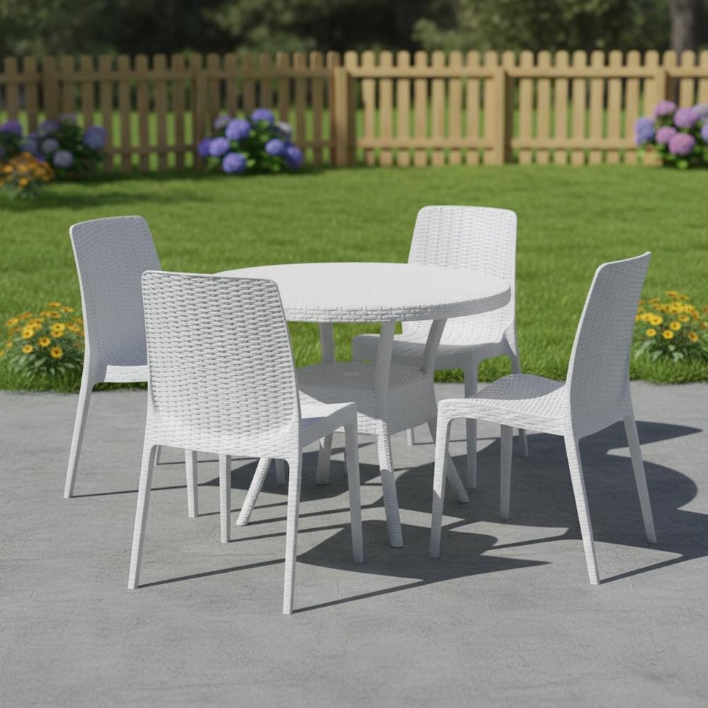 4-Piece White Heavy-Duty Plastic Outdoor Patio Stacking Dining Chair Set