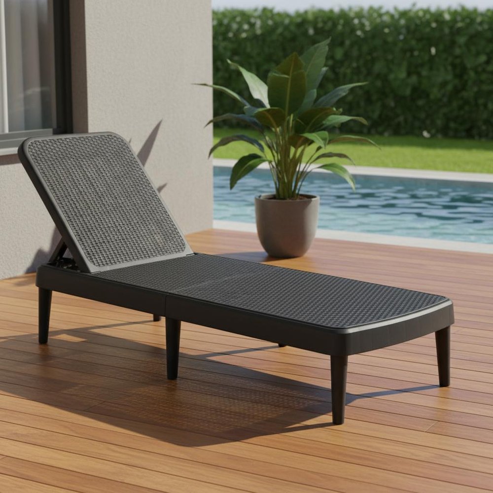 75" Black Heavy-Duty Plastic Outdoor Patio Stacking Chaise Lounge - Outdoor Patio Chair
