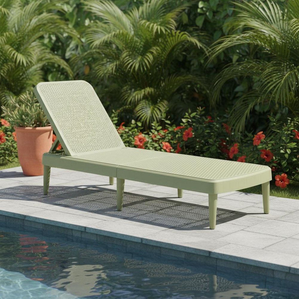 75" Sage Heavy-Duty Plastic Outdoor Patio Stacking Chaise Lounge - Outdoor Patio Chair
