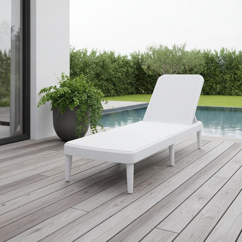 75" White Heavy-Duty Plastic Outdoor Patio Stacking Chaise Lounge - Outdoor Patio Chair