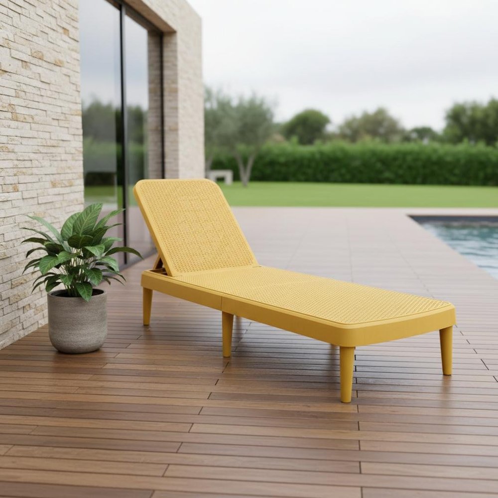 75" Gold Heavy-Duty Plastic Outdoor Patio Stacking Chaise Lounge - Outdoor Patio Chair