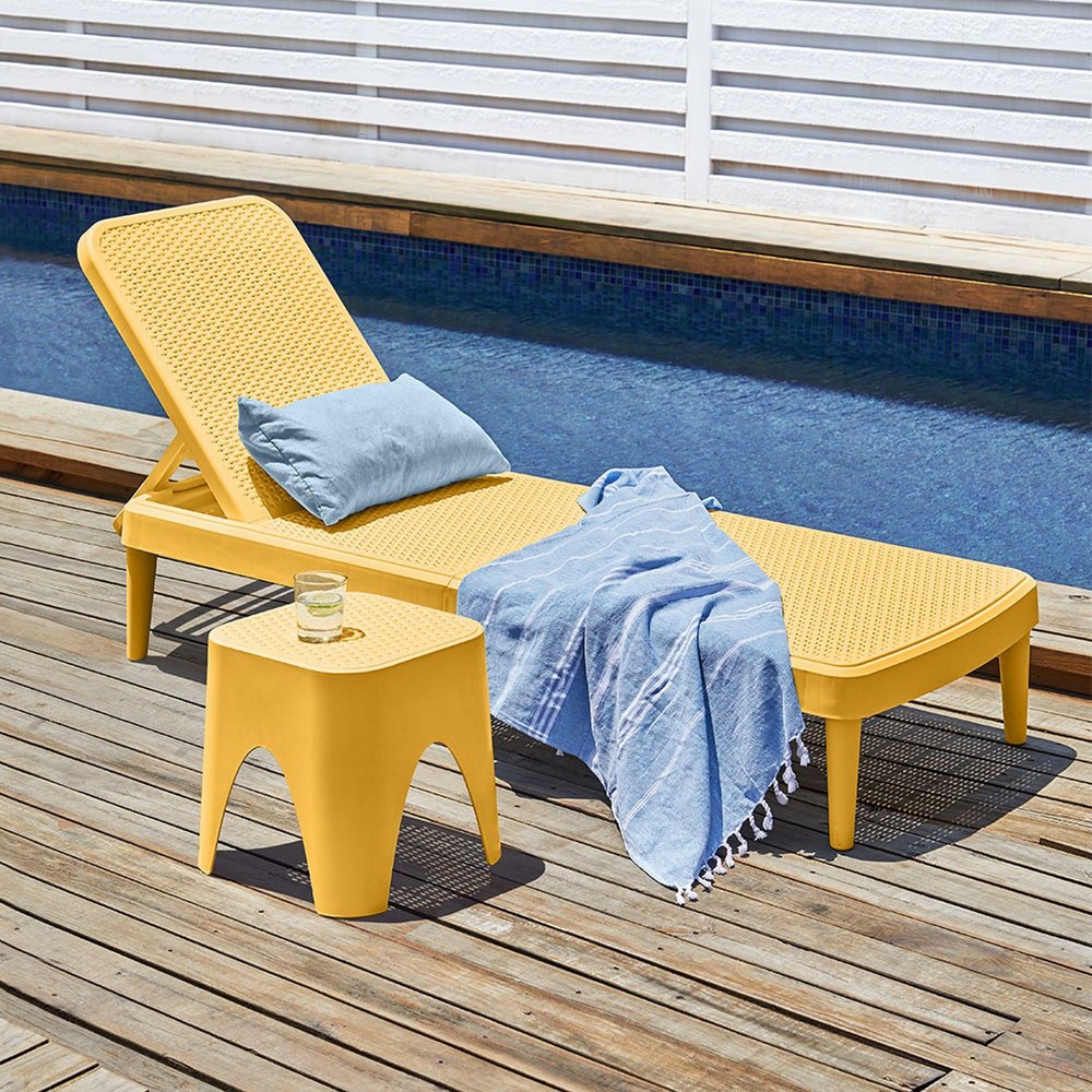 75" Gold Heavy-Duty Plastic Outdoor Patio Stacking Chaise Lounge - Outdoor Patio Chair