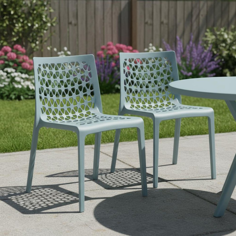 2-Piece Baby Blue Heavy-Duty Plastic Outdoor Patio Stacking Dining Chair Set