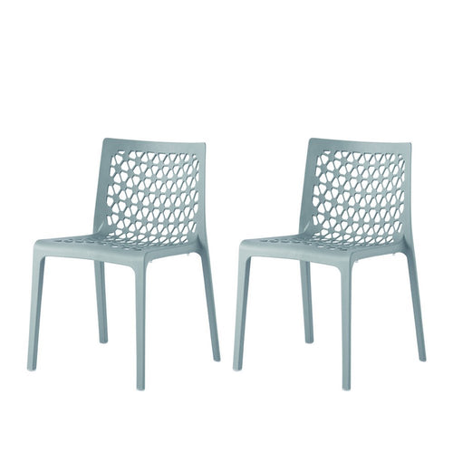 2-Piece Baby Blue Heavy-Duty Plastic Outdoor Patio Stacking Dining Chair Set