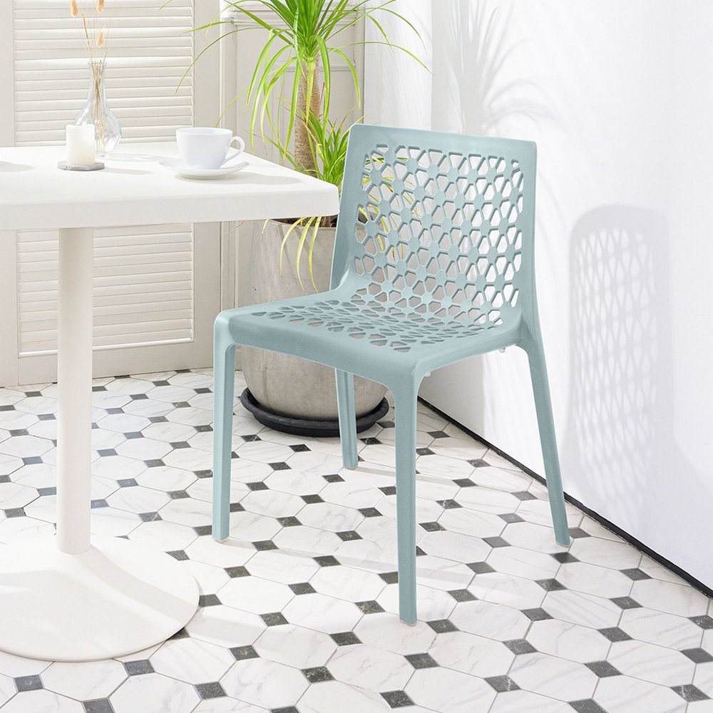 2-Piece Baby Blue Heavy-Duty Plastic Outdoor Patio Stacking Dining Chair Set