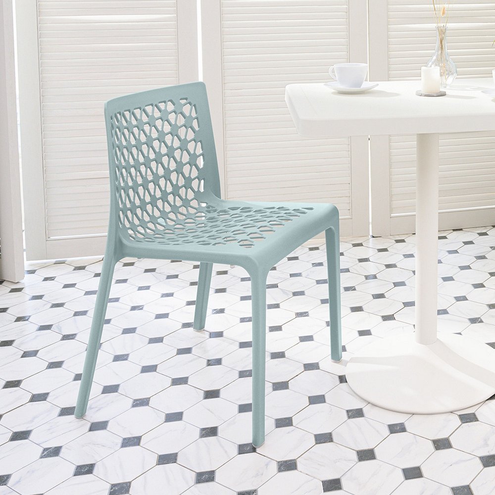 2-Piece Baby Blue Heavy-Duty Plastic Outdoor Patio Stacking Dining Chair Set