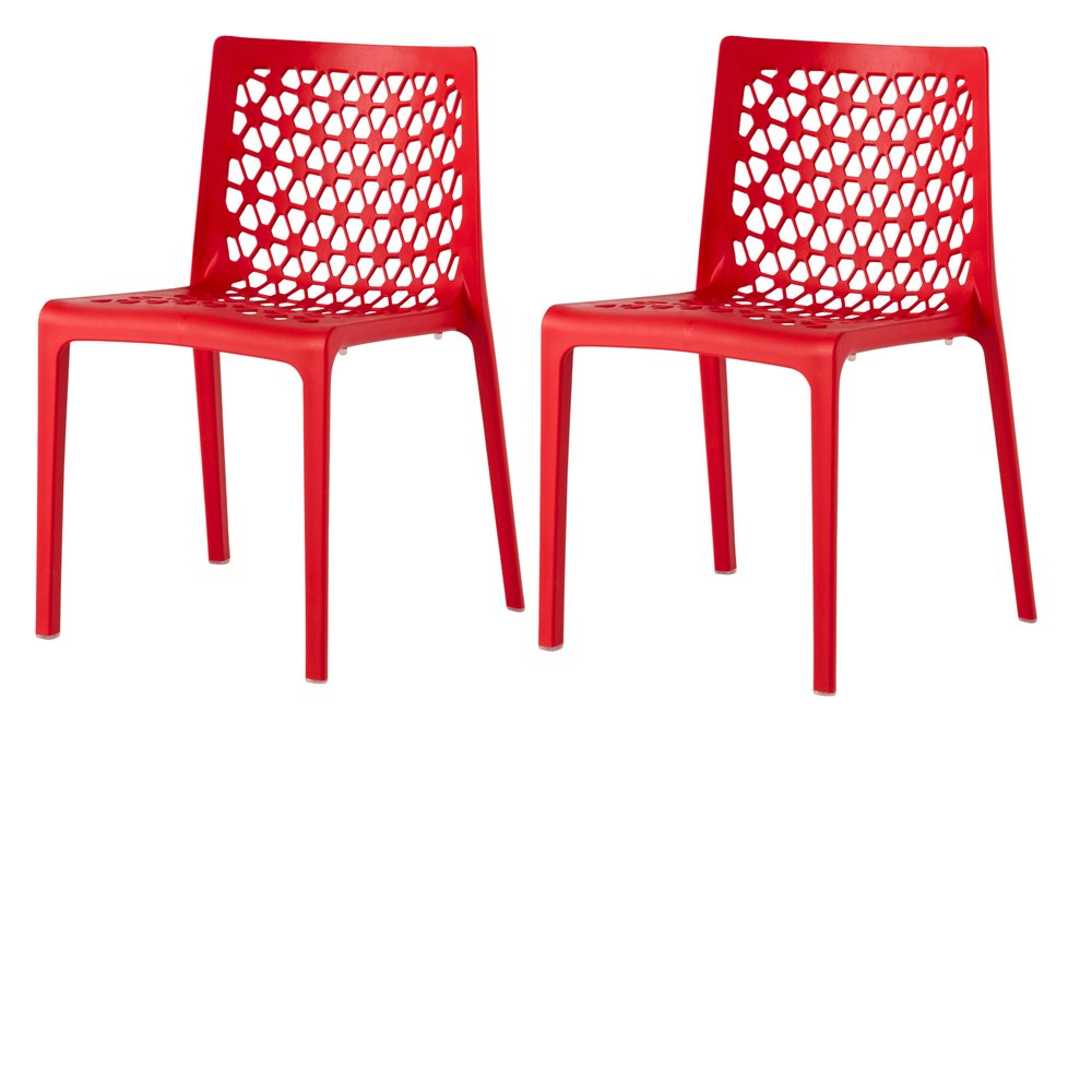 2-Piece Red Heavy-Duty Plastic Outdoor Patio Stacking Dining Chair Set