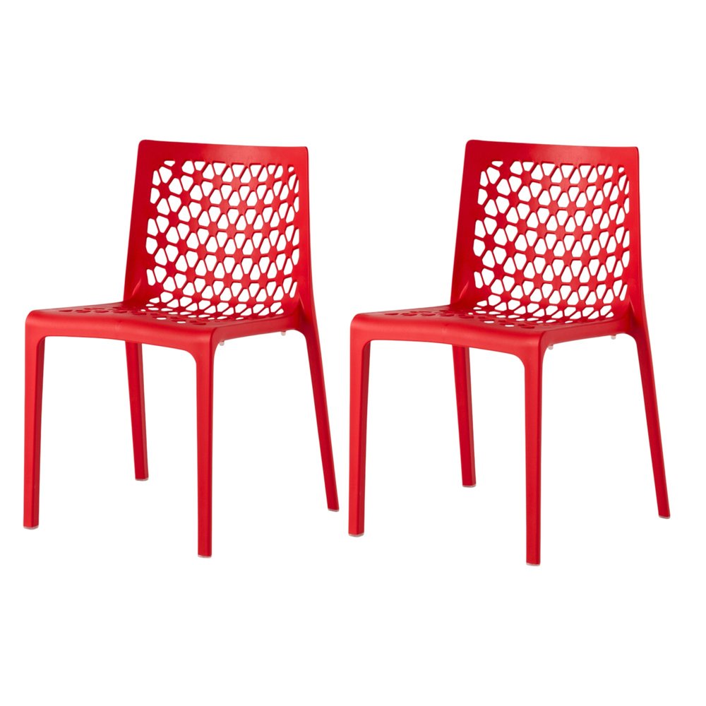 2-Piece Red Heavy-Duty Plastic Outdoor Patio Stacking Dining Chair Set