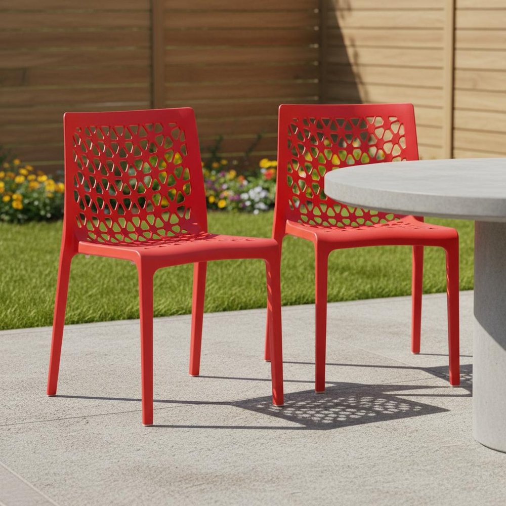 2-Piece Red Heavy-Duty Plastic Outdoor Patio Stacking Dining Chair Set