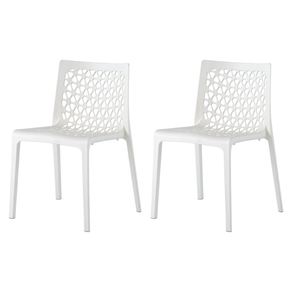 2-Piece White Heavy-Duty Plastic Outdoor Patio Stacking Dining Chair Set