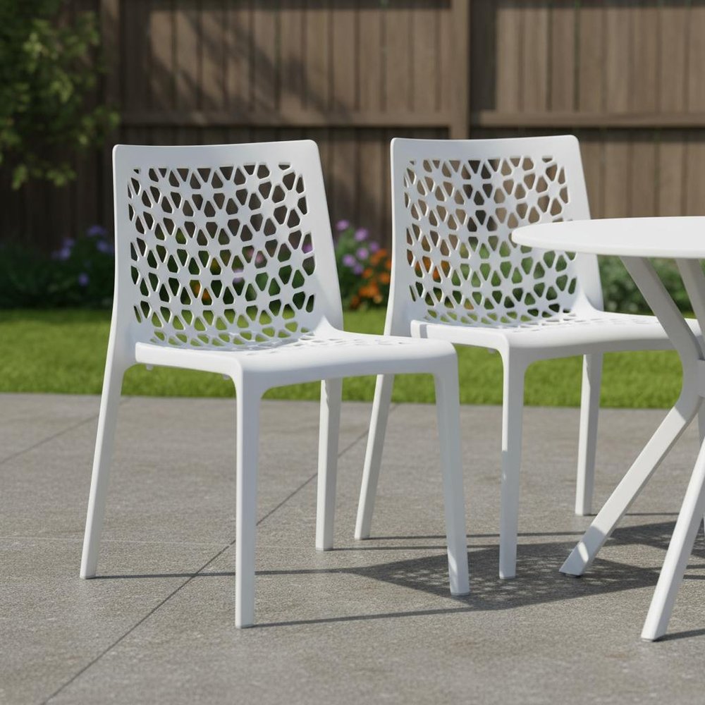 2-Piece White Heavy-Duty Plastic Outdoor Patio Stacking Dining Chair Set