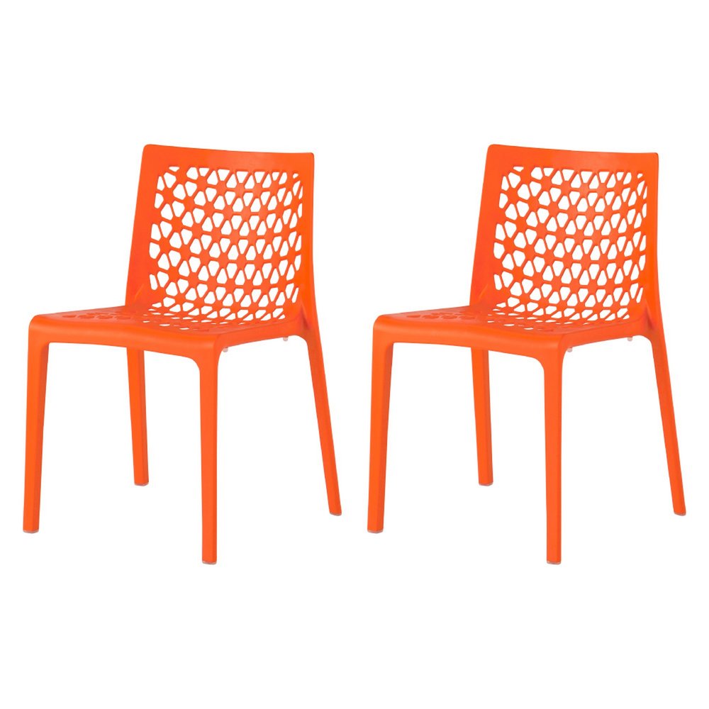 2-Piece Orange Heavy-Duty Plastic Outdoor Patio Stacking Dining Chair Set