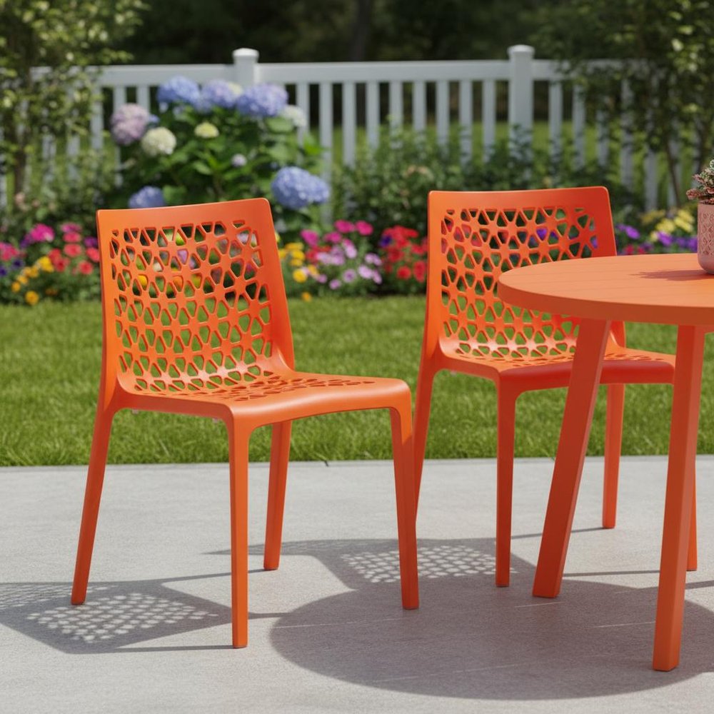 2-Piece Orange Heavy-Duty Plastic Outdoor Patio Stacking Dining Chair Set