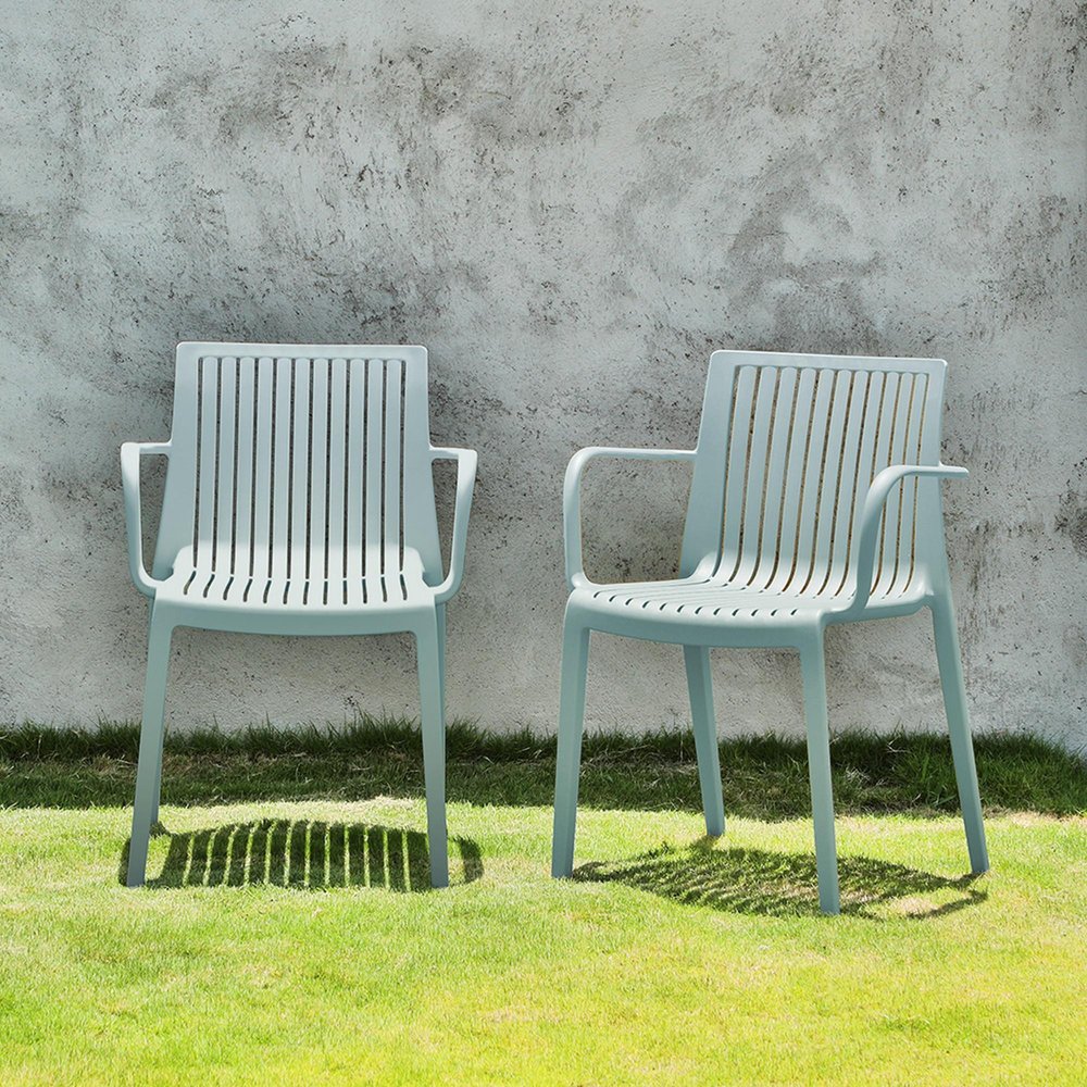 2-Piece Baby Blue Heavy-Duty Plastic Outdoor Patio Stacking Arm Chair Set