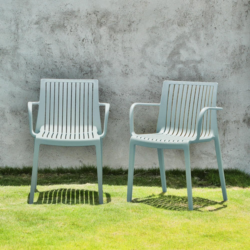 2-Piece Baby Blue Heavy-Duty Plastic Outdoor Patio Stacking Arm Chair Set