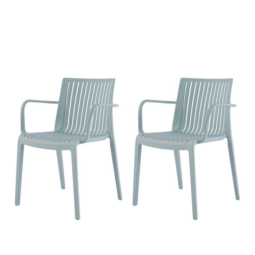 2-Piece Baby Blue Heavy-Duty Plastic Outdoor Patio Stacking Arm Chair Set