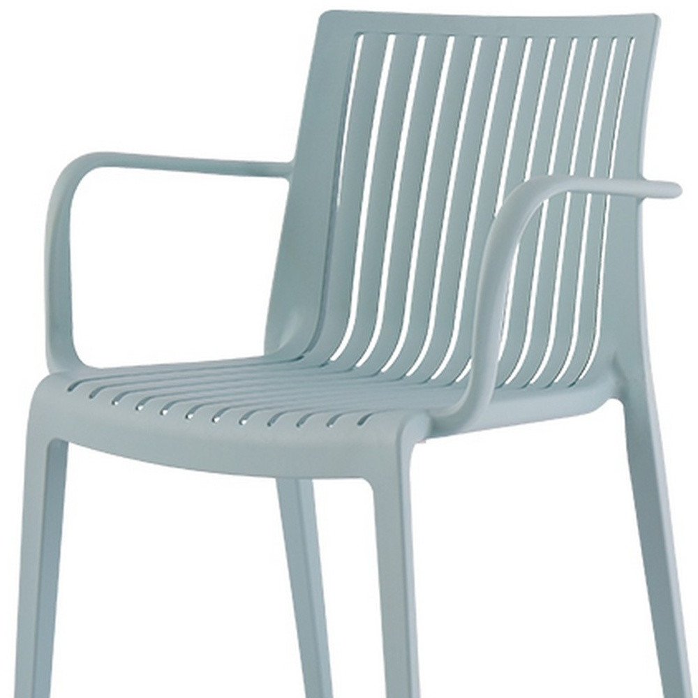 2-Piece Baby Blue Heavy-Duty Plastic Outdoor Patio Stacking Arm Chair Set
