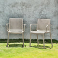 2-Piece Taupe Heavy-Duty Plastic Outdoor Patio Stacking Arm Chair Set