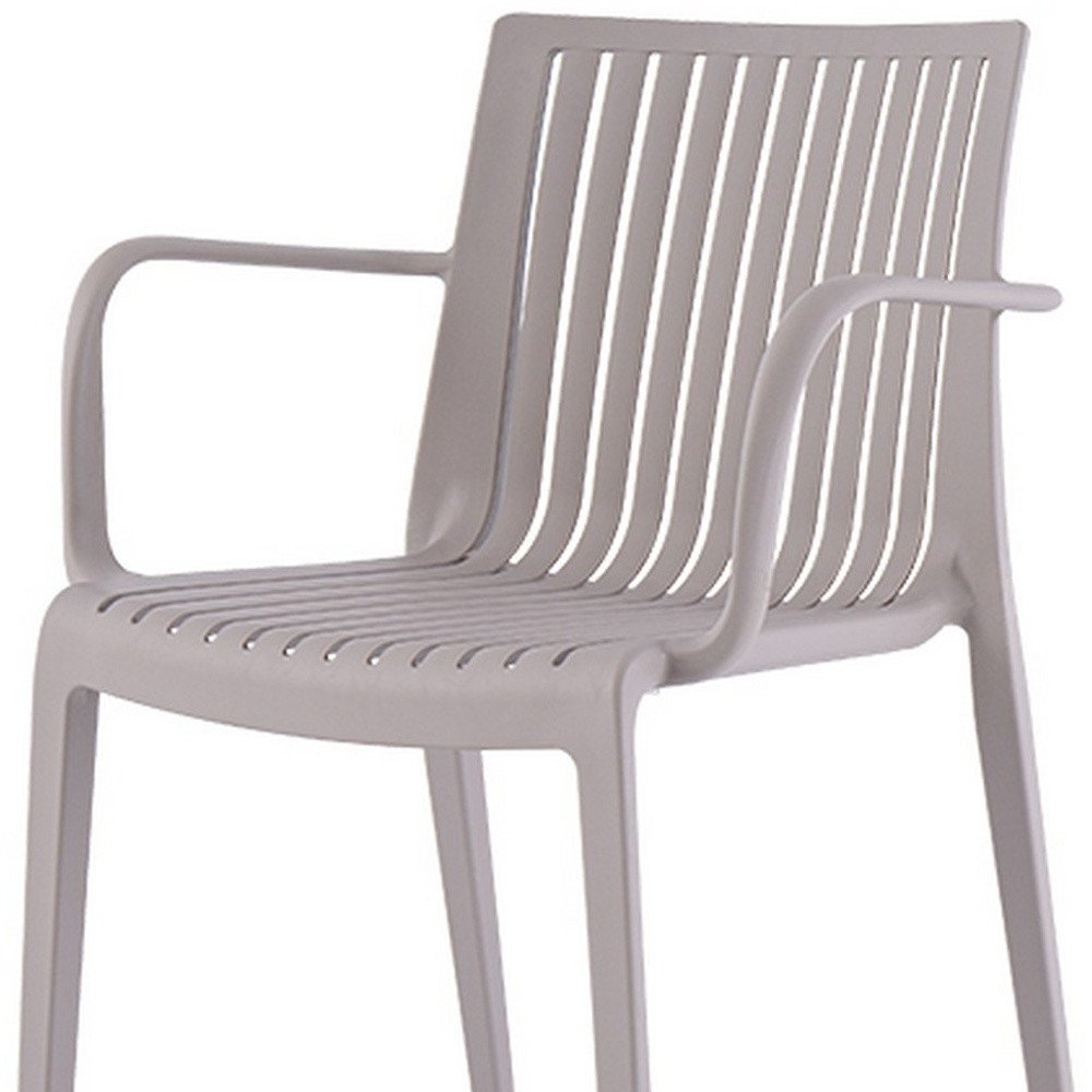 2-Piece Taupe Heavy-Duty Plastic Outdoor Patio Stacking Arm Chair Set