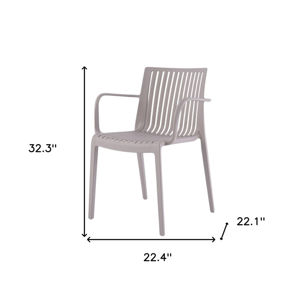 2-Piece Taupe Heavy-Duty Plastic Outdoor Patio Stacking Arm Chair Set
