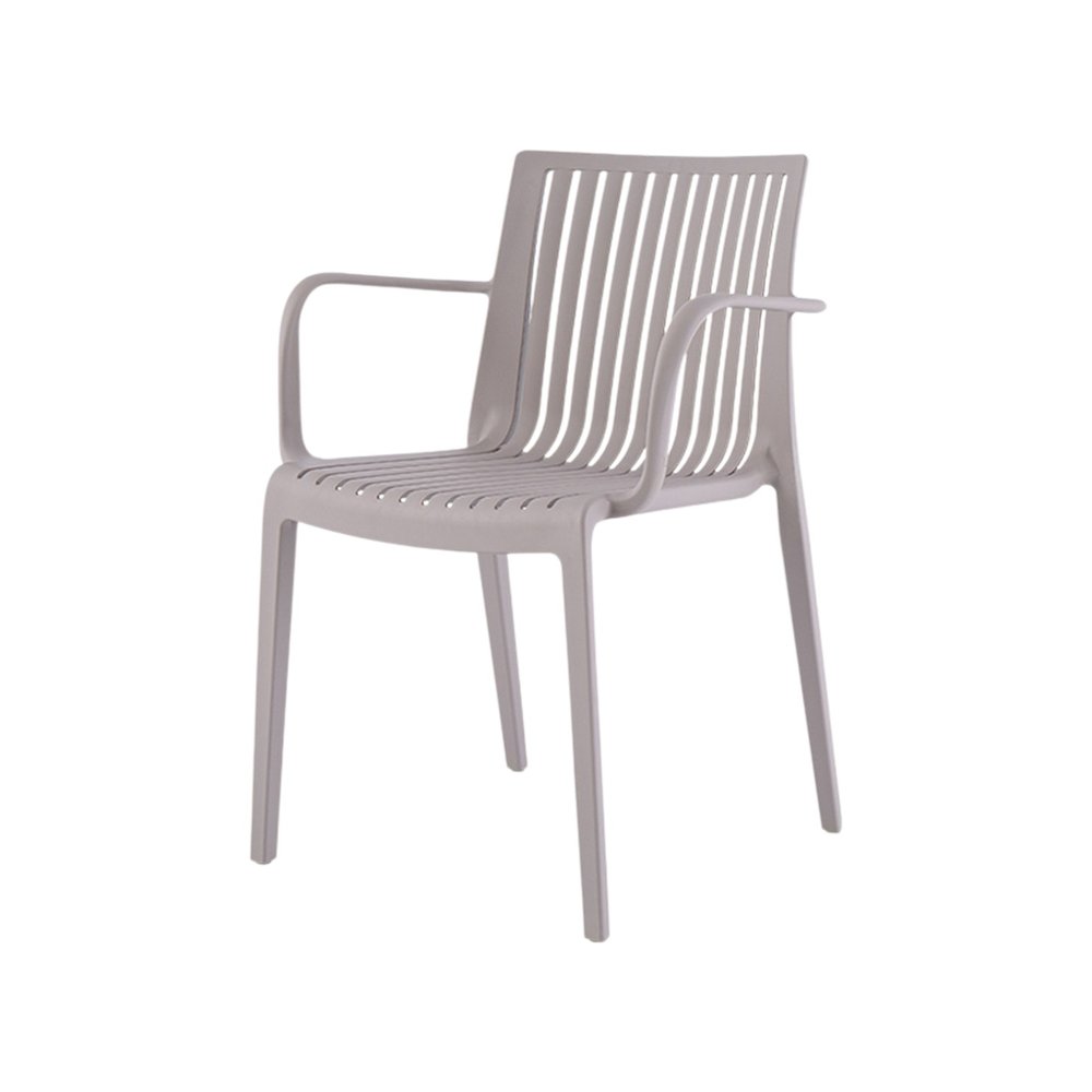 2-Piece Taupe Heavy-Duty Plastic Outdoor Patio Stacking Arm Chair Set