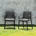 2-Piece Black Heavy-Duty Plastic Outdoor Patio Stacking Arm Chair Set