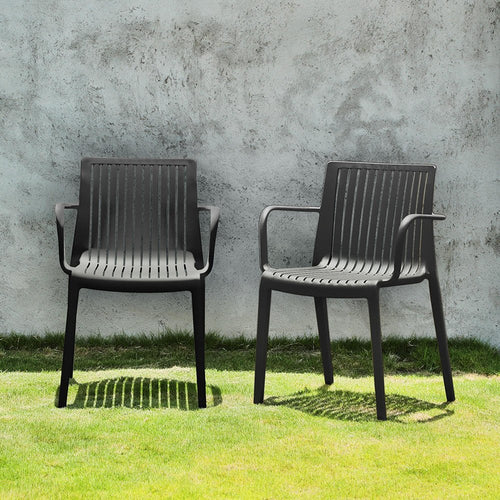 2-Piece Black Heavy-Duty Plastic Outdoor Patio Stacking Arm Chair Set