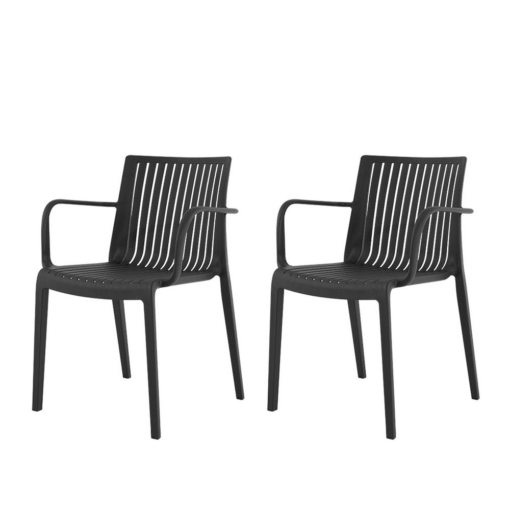 2-Piece Black Heavy-Duty Plastic Outdoor Patio Stacking Arm Chair Set