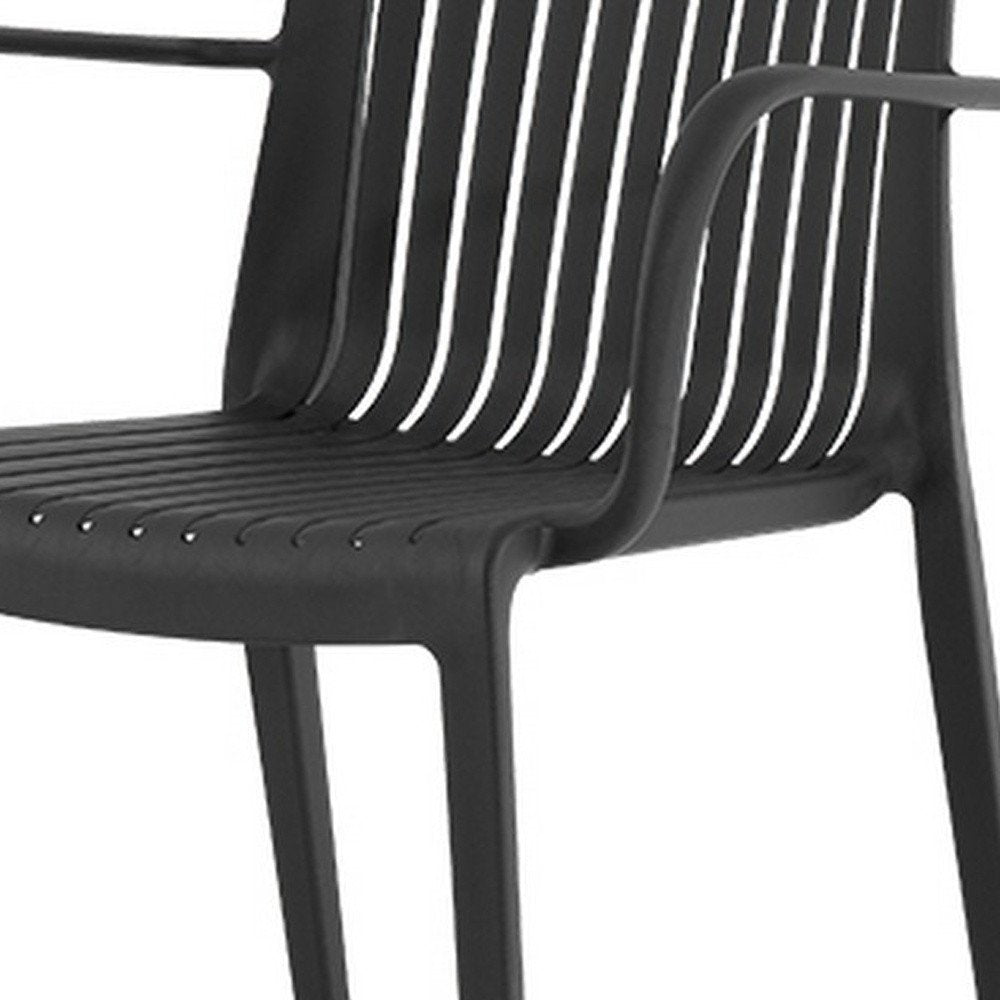 2-Piece Black Heavy-Duty Plastic Outdoor Patio Stacking Arm Chair Set