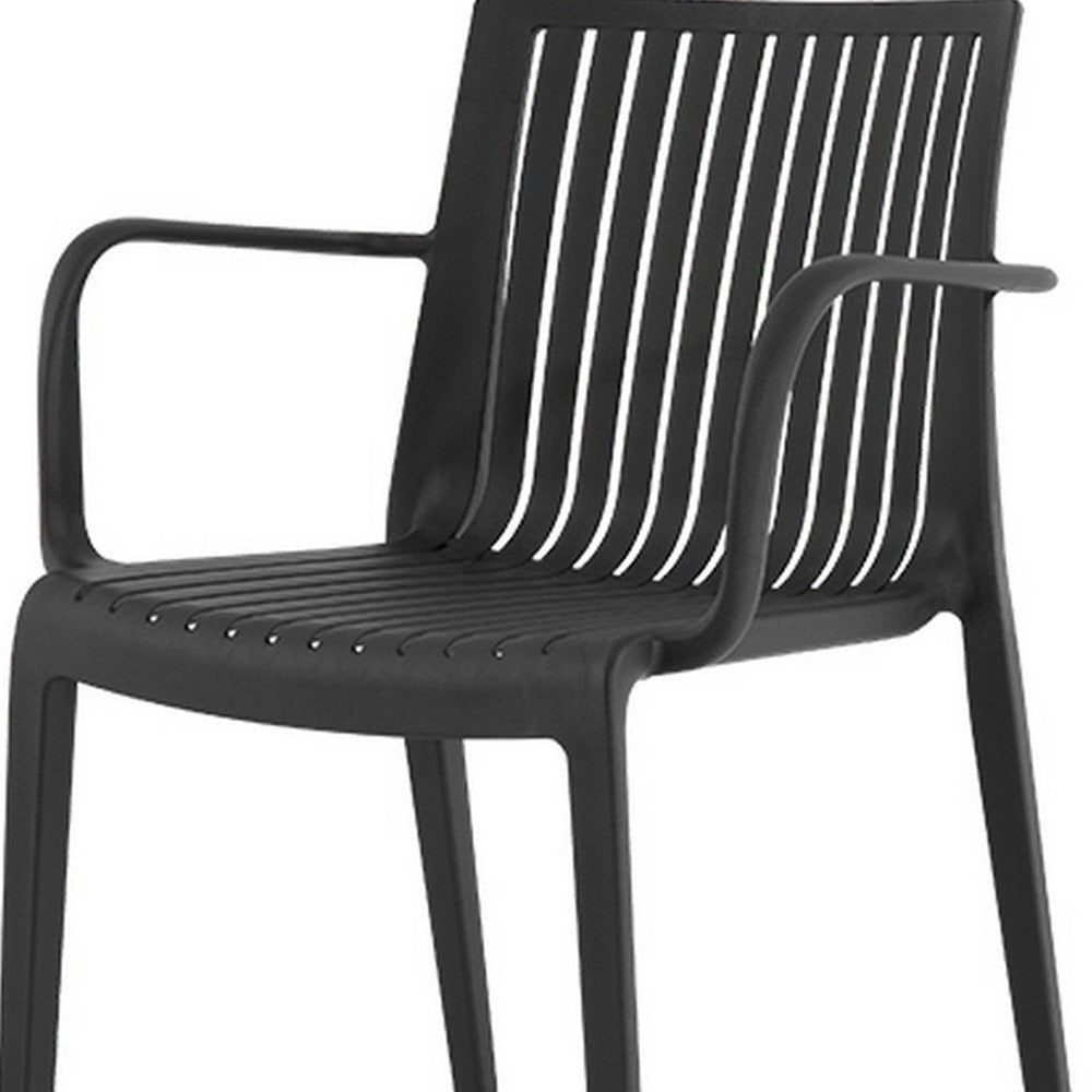 2-Piece Black Heavy-Duty Plastic Outdoor Patio Stacking Arm Chair Set