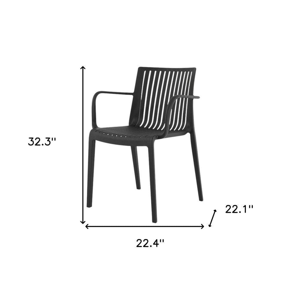 2-Piece Black Heavy-Duty Plastic Outdoor Patio Stacking Arm Chair Set