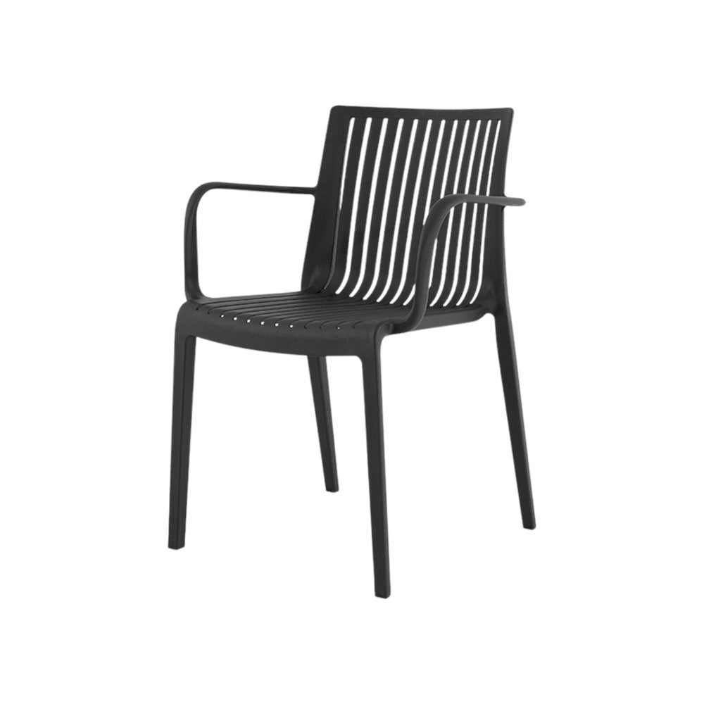 2-Piece Black Heavy-Duty Plastic Outdoor Patio Stacking Arm Chair Set