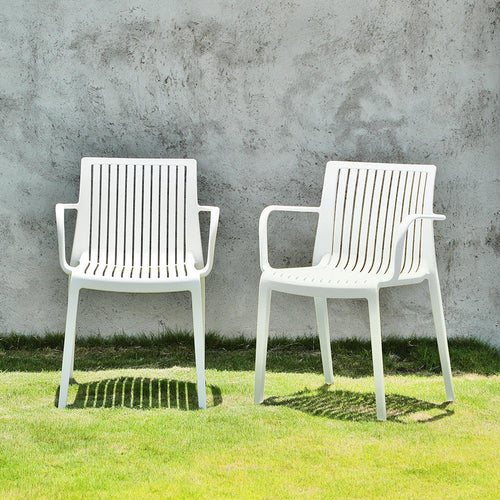 2-Piece White Heavy-Duty Plastic Outdoor Patio Stacking Arm Chair Set