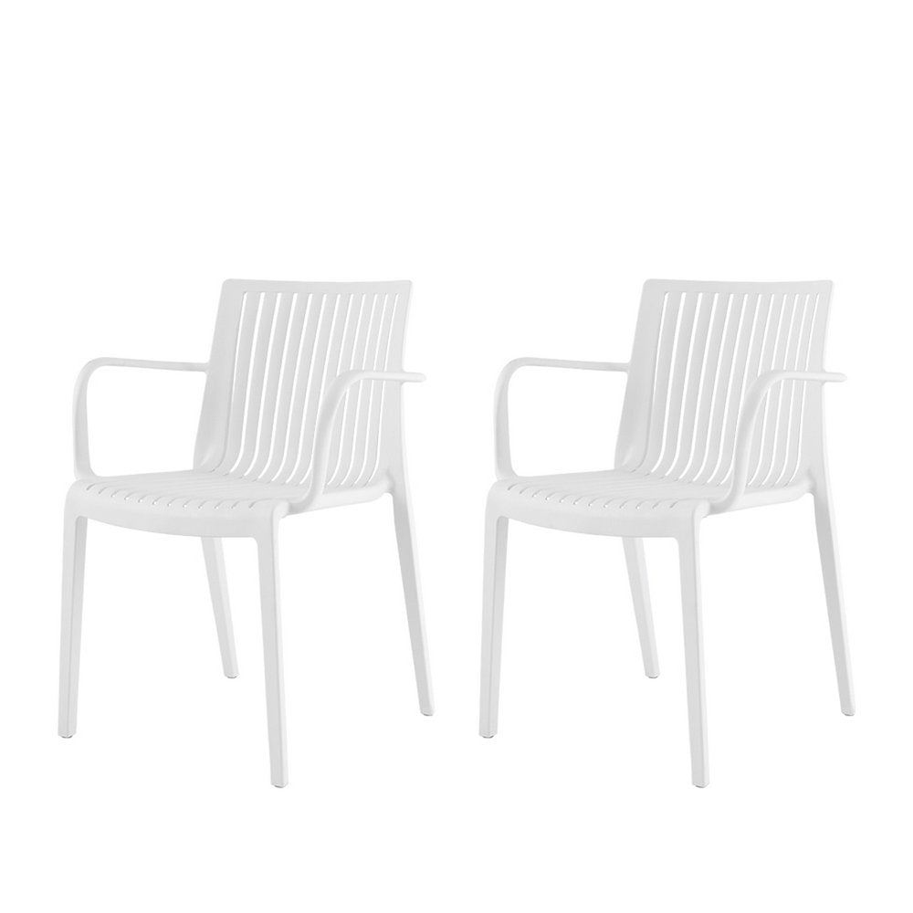 2-Piece White Heavy-Duty Plastic Outdoor Patio Stacking Arm Chair Set