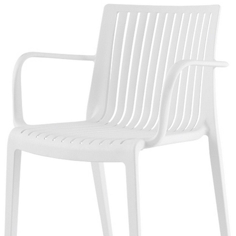 2-Piece White Heavy-Duty Plastic Outdoor Patio Stacking Arm Chair Set
