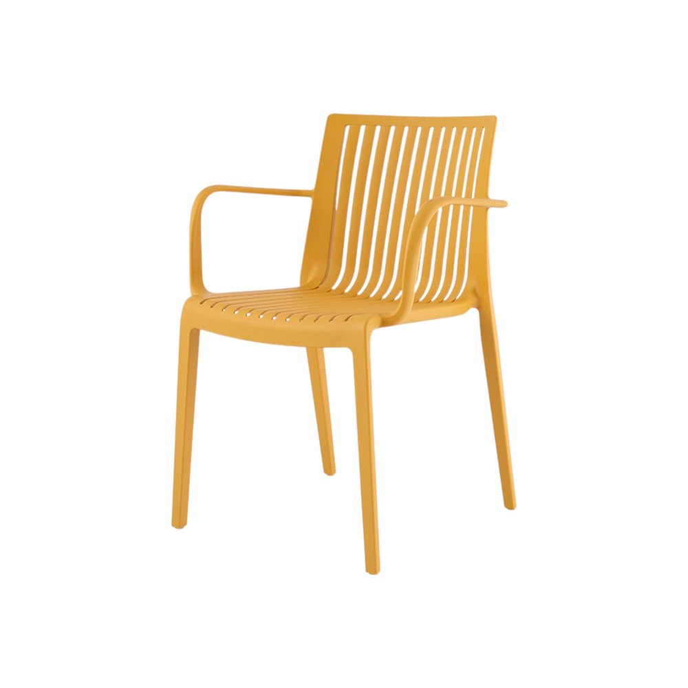 2-Piece Yellow Heavy-Duty Plastic Outdoor Patio Stacking Arm Chair Set