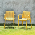 2-Piece Yellow Heavy-Duty Plastic Outdoor Patio Stacking Arm Chair Set