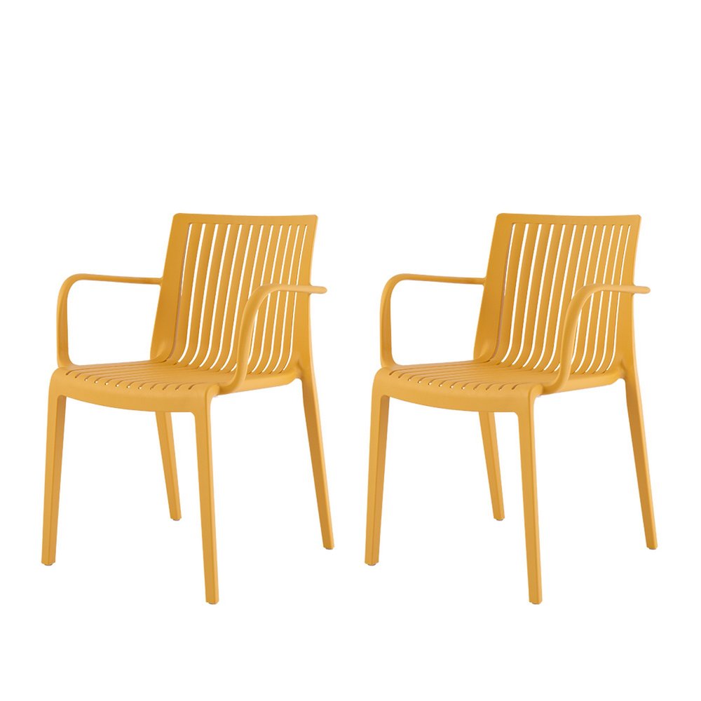 2-Piece Yellow Heavy-Duty Plastic Outdoor Patio Stacking Arm Chair Set