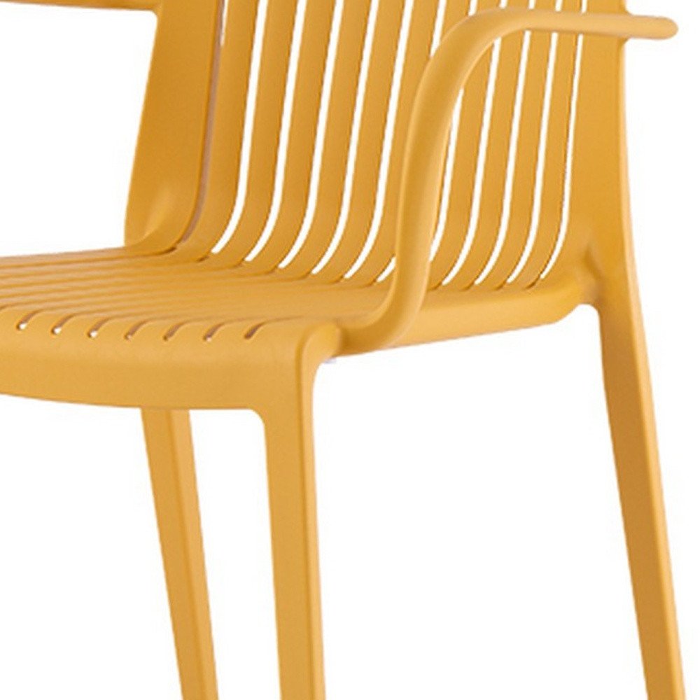 2-Piece Yellow Heavy-Duty Plastic Outdoor Patio Stacking Arm Chair Set