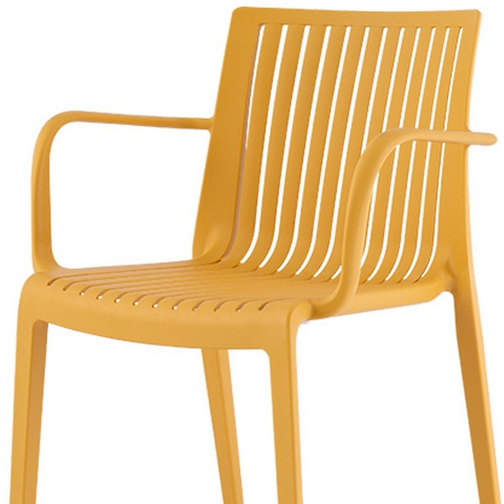 2-Piece Yellow Heavy-Duty Plastic Outdoor Patio Stacking Arm Chair Set