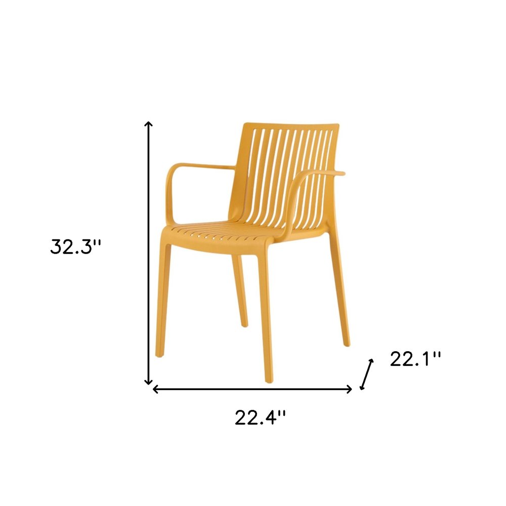 2-Piece Yellow Heavy-Duty Plastic Outdoor Patio Stacking Arm Chair Set