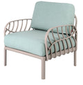 31" Gray Heavy-Duty Plastic Outdoor Patio Armchair with Sea Green Cushion - Outdoor Patio Chair