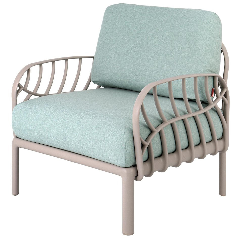 31" Gray Heavy-Duty Plastic Outdoor Patio Armchair with Sea Green Cushion - Outdoor Patio Chair