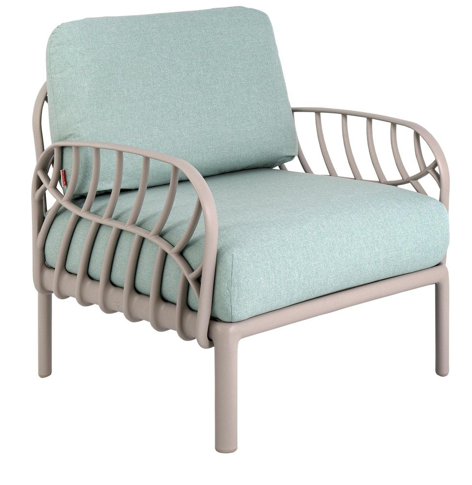 31" Gray Heavy-Duty Plastic Outdoor Patio Armchair with Sea Green Cushion - Outdoor Patio Chair