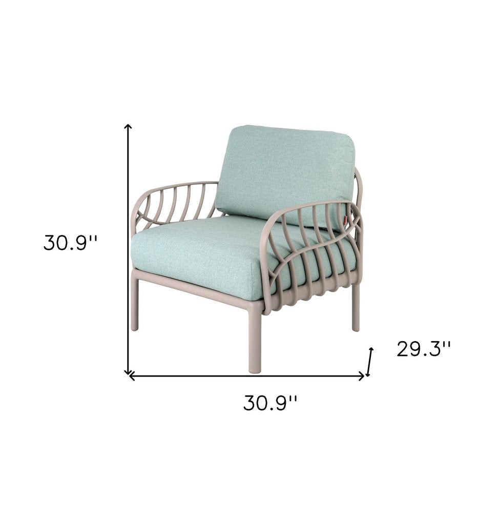 31" Gray Heavy-Duty Plastic Outdoor Patio Armchair with Sea Green Cushion - Outdoor Patio Chair