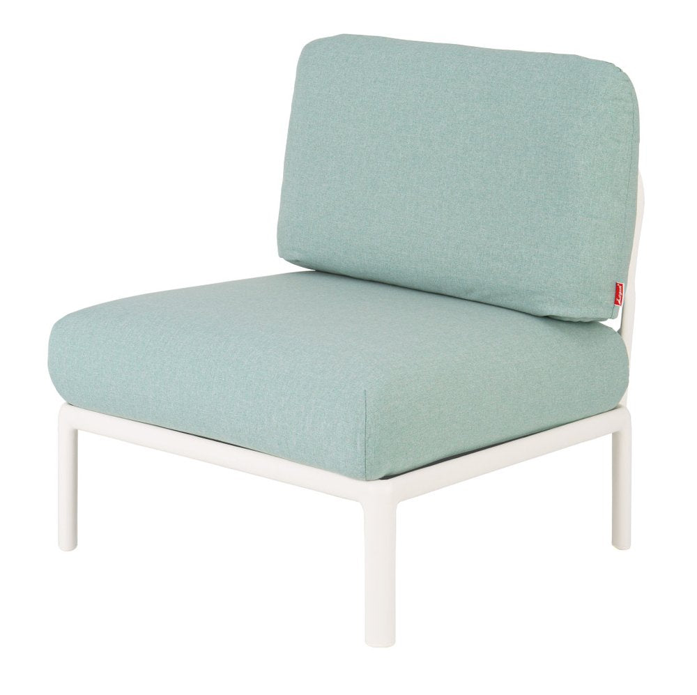 31" White Heavy-Duty Plastic Outdoor Patio Armchair with Sea Green Cushion - Outdoor Patio Chair