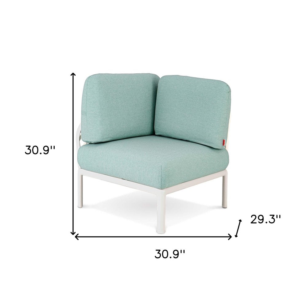 31" White Heavy-Duty Plastic Outdoor Patio Modular with Sea Green Cushion - Outdoor Patio Chair