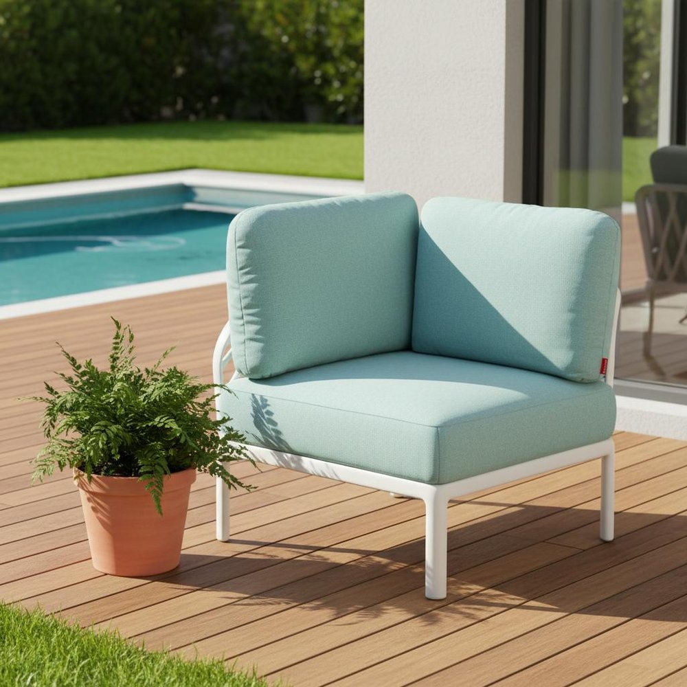 31" White Heavy-Duty Plastic Outdoor Patio Modular with Sea Green Cushion - Outdoor Patio Chair