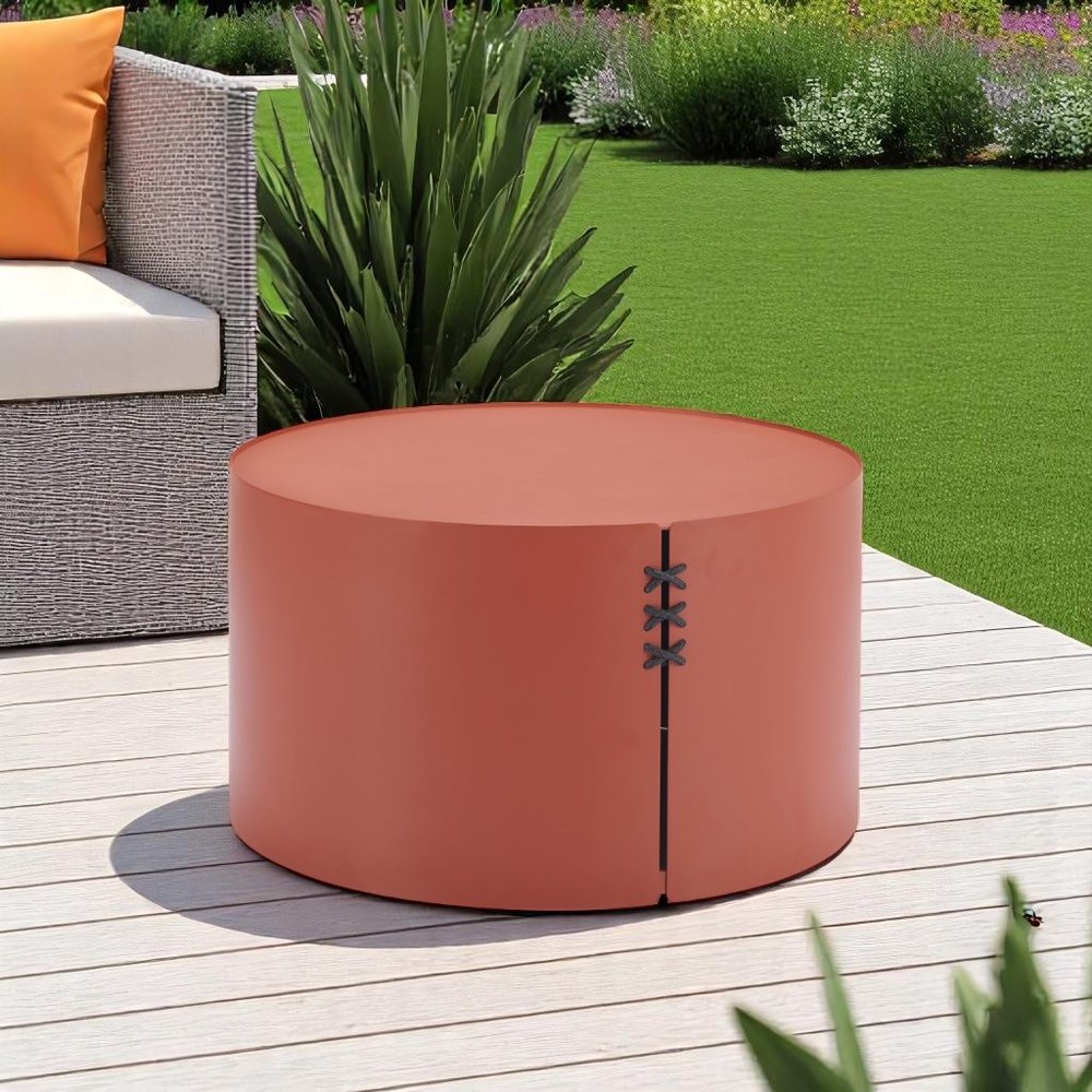 29" Terra Cotta Rounded Aluminum Outdoor Patio Coffee Table